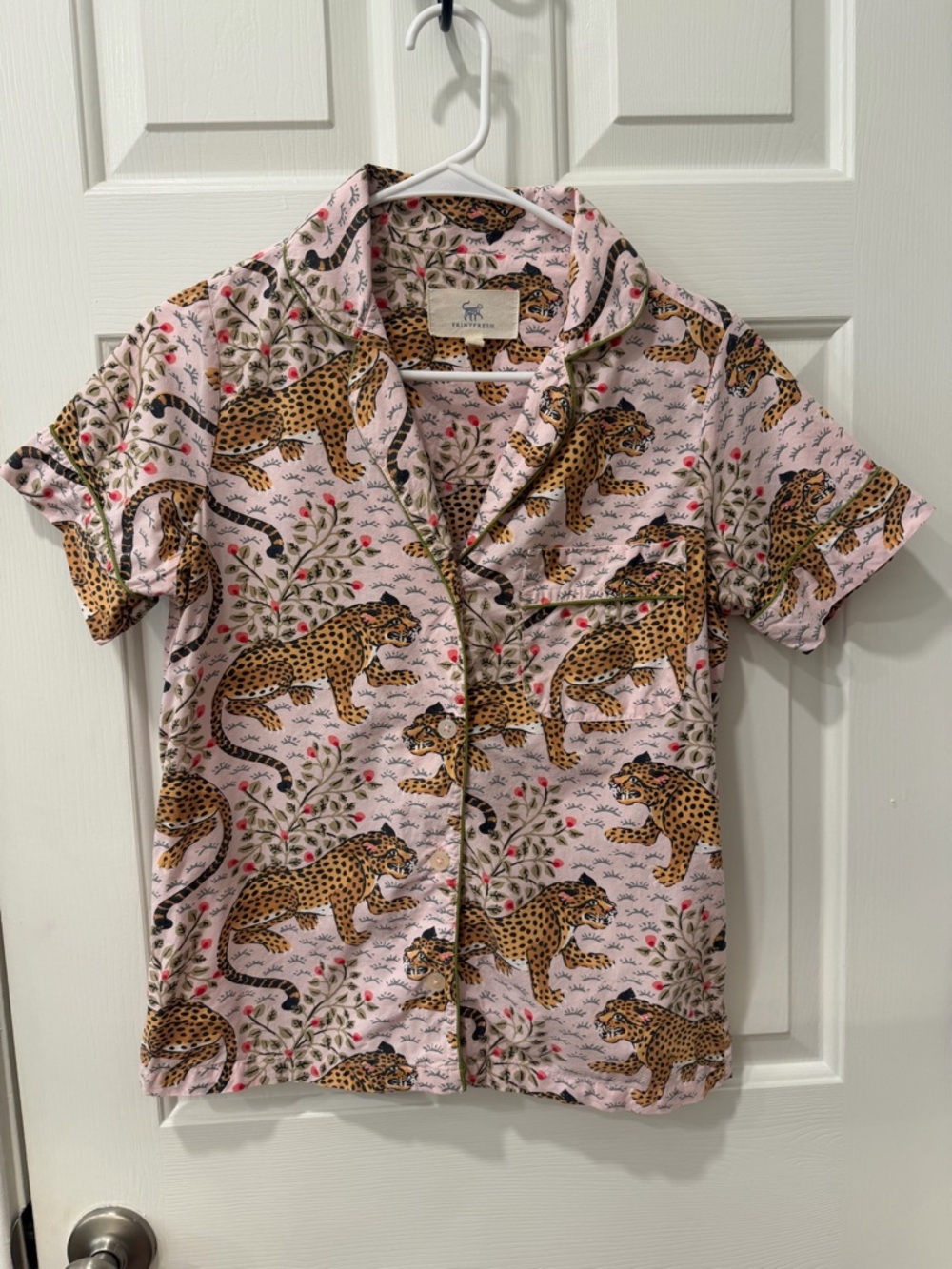 Printfresh Leopard Print Button-Up Pajama Set in Bagheera - Picture 2 of 5